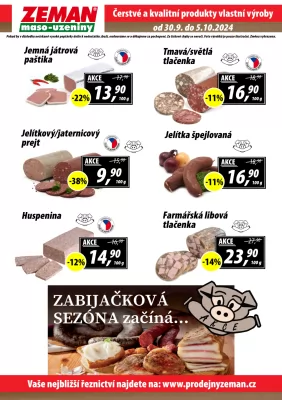 akční leták ZEMAN maso - uzeniny 30.9.2024-5.10.2024
