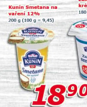 Smetana na vaření Mlékárna Kunín 12%