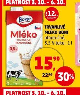 TRVANLIVÉ MLÉKO BONI plnotučné 3,5% tuku