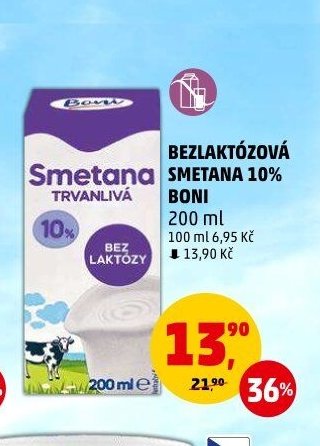 Bezlaktózová smetana 10% Boni