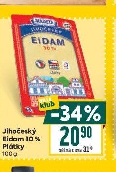 Jihočeský Eidam 30% Plátky 100 g