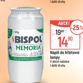 Svíčky hřbitovní Bispol - náplň