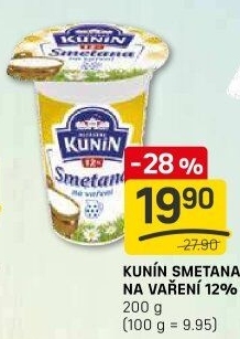 Smetana na vaření Mlékárna Kunín 12%