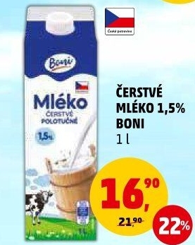 Mléko čerstvé Boni - 1,5% polotučné