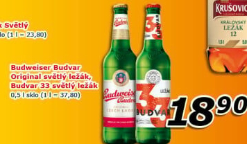 Pivo světlý ležák Original Budweiser Budvar