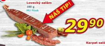 Salám lovecký Maso uzeniny Písek