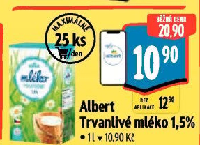 Mléko trvanlivé Albert - 1,5% polotučné