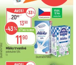 Mléko trvanlivé polotučné 1,5%