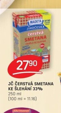 JČ ČERSTVÁ SMETANA KE ŠLEHÁNÍ 33% 250 ml