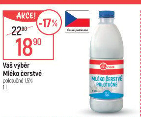 Mléko čerstvé Váš Výběr- 1,5% polotučné