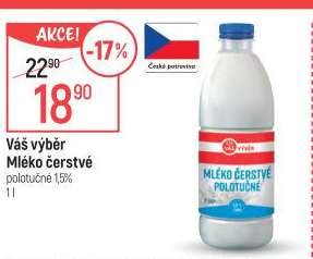 Mléko čerstvé Váš Výběr- 1,5% polotučné