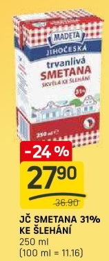 Smetana ke šlehání trvanlivá Jihočeská Madeta 31%