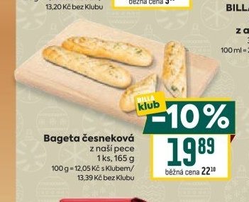 Bageta česneková z naší pece 1 ks, 165 g