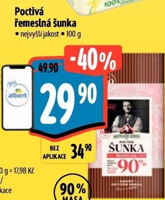 Šunka poctivá řemeslná nejvyšší jakosti Kostelecké uzeniny