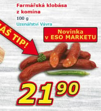 Klobása Farmářská z komína Uzenářství Vávra