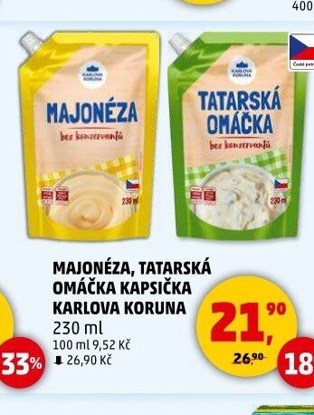 MAJONÉZA, TATARSKÁ OMÁČKA KAPSIČKA KARLOVA KORUNA