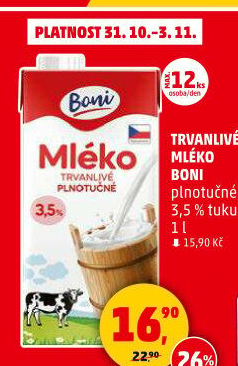 Mléko trvanlivé Boni - 3,5% plnotučné
