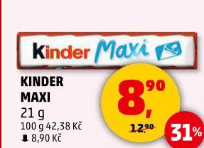 Tyčinka čokoládová mléčná Maxi Kinder