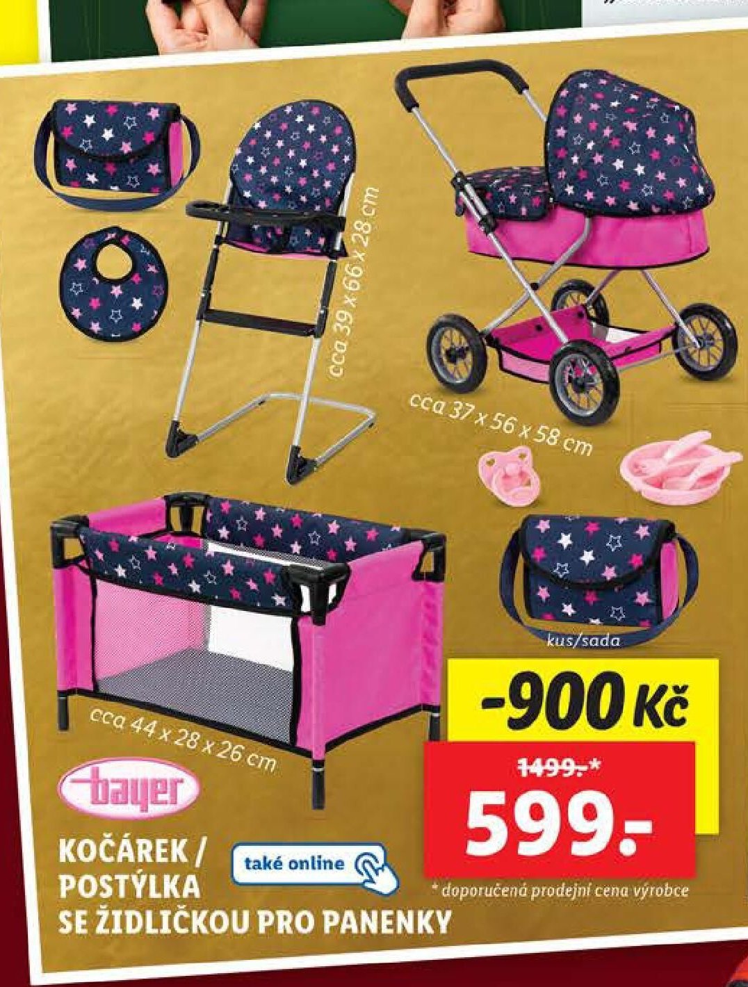 Bayer Kočárek/postýlka se židličkou pro panenky