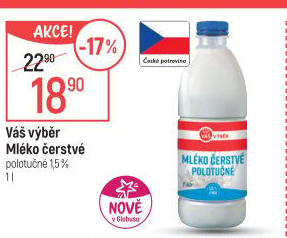 Mléko čerstvé Váš Výběr- 1,5% polotučné