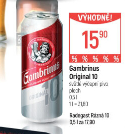 Pivo světlé výčepní Originál 10° Gambrinus