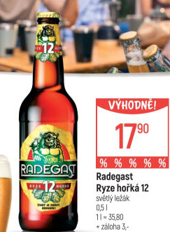 Pivo světlý ležák 12° Ryze hořká Radegast