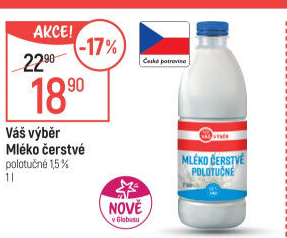 Mléko čerstvé Váš Výběr- 1,5% polotučné