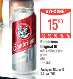 Pivo světlé výčepní Originál 10° Gambrinus