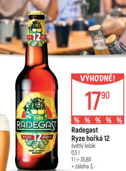 Pivo světlý ležák 12° Ryze hořká Radegast