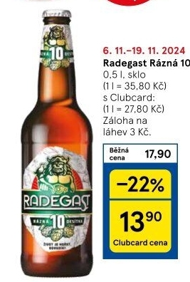 Pivo světlé výčepní Rázná 10° Radegast