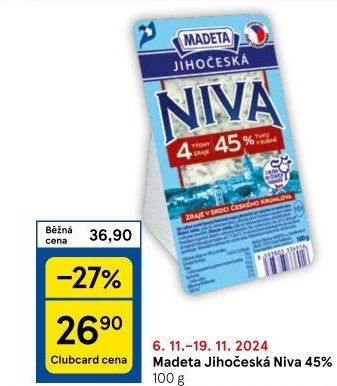 Sýr Niva Jihočeská 45% Madeta