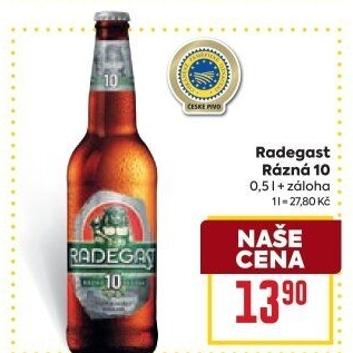 Pivo světlé výčepní Rázná 10° Radegast