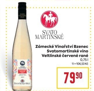 Víno Veltlínské červené rané Zámecké vinařství Bzenec - svatomartinské
