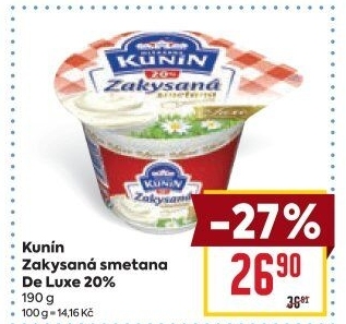 Zakysaná smetana de luxe Mlékárna Kunín 20%