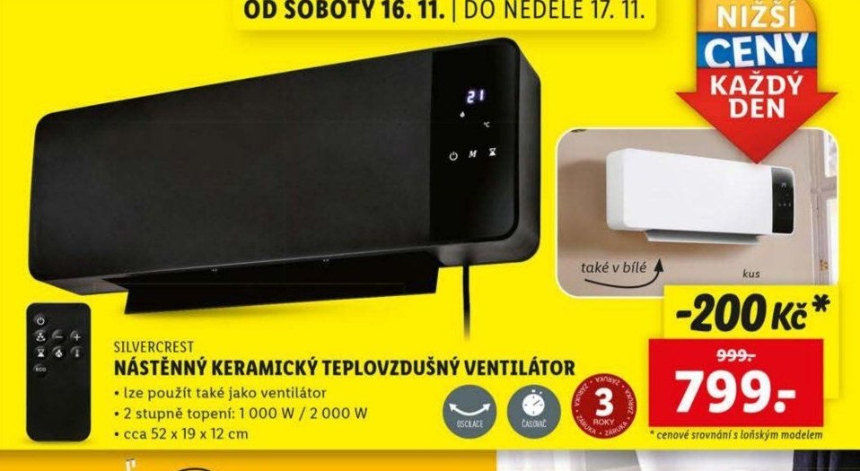Silvercrest nástěnný keramický teplovzdušný ventilátor