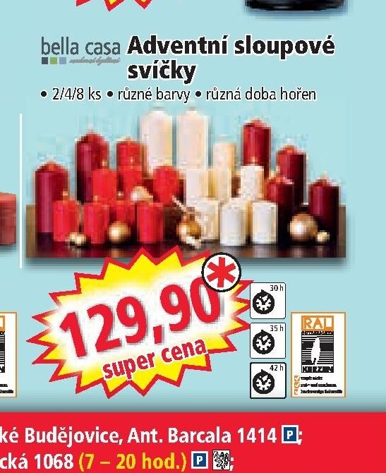 bella casa Adventní sloupové svíčky