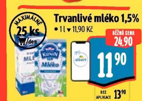Mléko trvanlivé Mlékárna Kunín - 1,5% polotučné