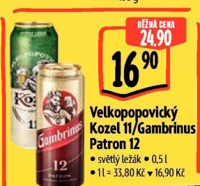 Pivo světlý ležák 11° Medium Velkopopovický Kozel