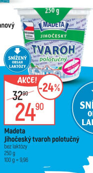 Tvaroh polotučný bez laktózy Jihočeský Madeta