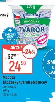 Tvaroh polotučný bez laktózy Jihočeský Madeta