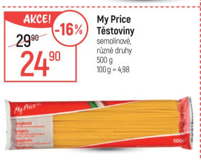Těstoviny semolinové My Price