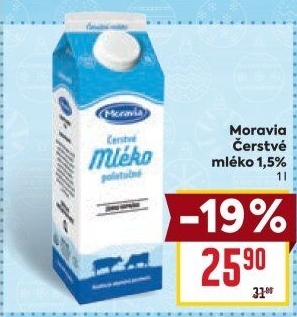 Mléko čerstvé Moravia - 1,5% polotučné
