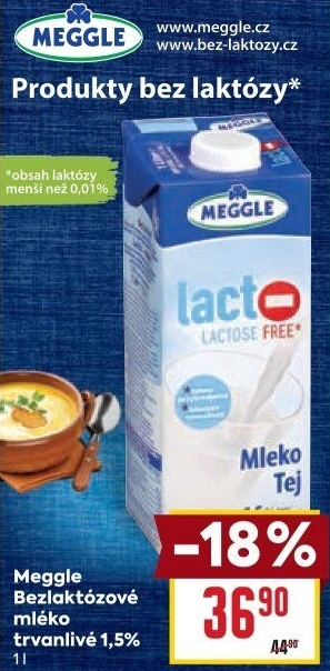 Mléko trvanlivé bez laktózy Meggle - 1,5% polotučné