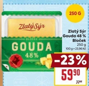 Sýr Gouda 48% Zlatý sýr Milkpol