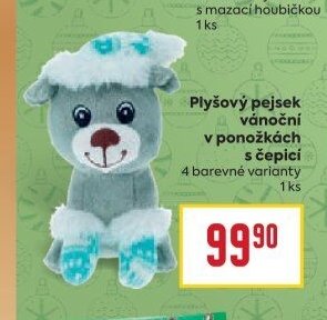 Plyšový pejsek vánoční v ponožkách s čepicí