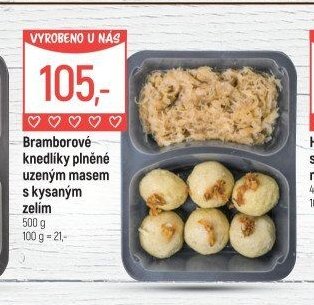 Bramborové knedlíky plněné uzeným masem s kysaným zelím