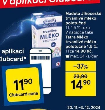 Madeta Jihočeské trvanlivé mléko polotučné