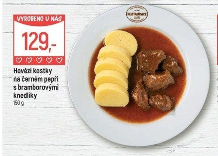 Hovězí kostky na černém pepři s bramborovými knedlíky