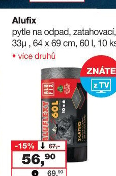 Zatahovací pytle na odpadky 60 l AluFix