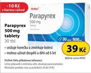 Tablety proti horečce a bolesti Parapyrex Dr.Max